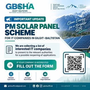 GBSHA poster for the PM Solar Panel Scheme for IT companies in Gilgit-Baltistan